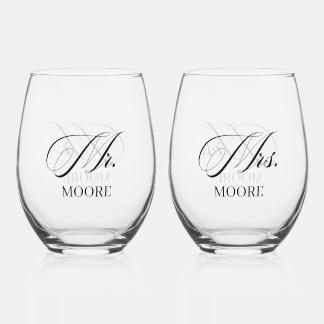 Personalized Mr. & Mrs. Stemless Wine Glass ステムなしワイングラス
