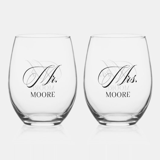 Personalized Mr. & Mrs. Stemless Wine Glass ステムなしワイングラス (正面)
