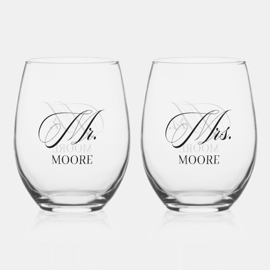 Personalized Mr. & Mrs. Stemless Wine Glass ステムなしワイングラス (裏面)