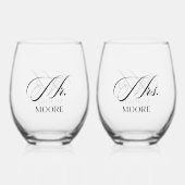 Personalized Mr. & Mrs. Stemless Wine Glass ステムなしワイングラス (正面)