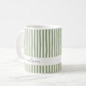 Personalized Mrs Mug Green Striped Coffee Mug コーヒーマグカップ (正面左)