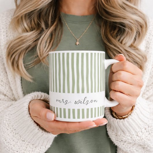 Personalized Mrs Mug Green Striped Coffee Mug コーヒーマグカップ
