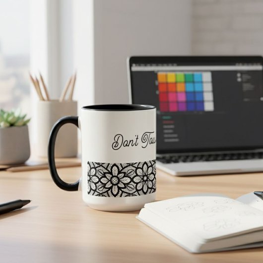 Personalized Mug Black Lace Floral Slogan  マグカップ