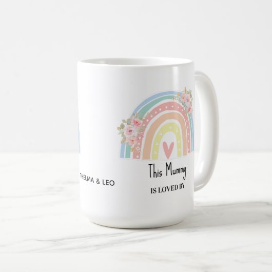 Personalized Mum's Rainbow & Floral Mug コーヒーマグカップ (正面右)