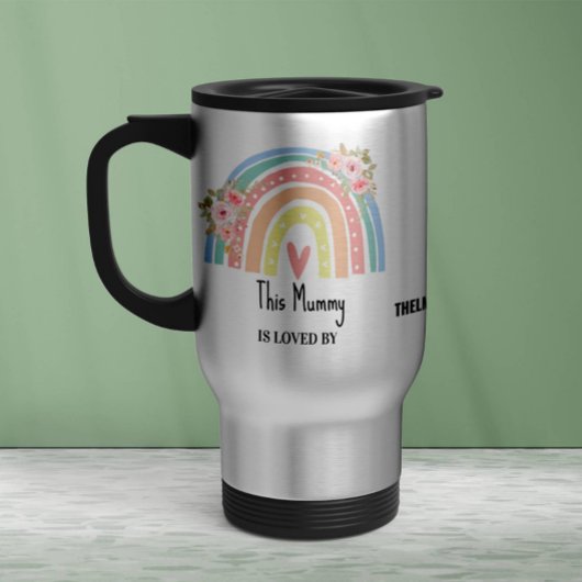 Personalized Mum's Rainbow & Floral Mug トラベルマグ