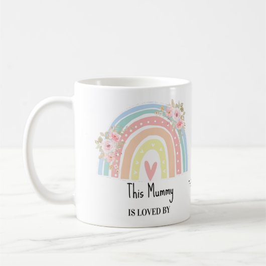 Personalized Mum's Rainbow & Floral Name Mug コーヒーマグカップ (左)
