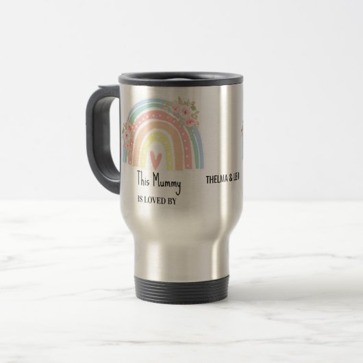 Personalized Mum's Rainbow & Floral Name Mug トラベルマグ (正面左)