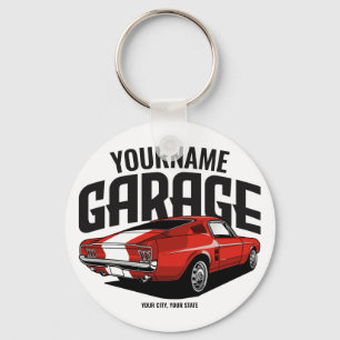 Personalized Muscle Car 1967 Red Fastback Garage キーホルダー