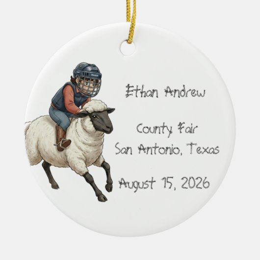 Personalized Mutton Bustin Boy  セラミックオーナメント (正面)