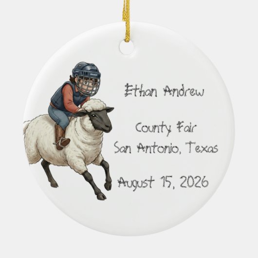 Personalized Mutton Bustin Boy  セラミックオーナメント (裏面)