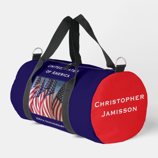 Personalized Name 250th Anniversary USA Flags ダッフルバッグ (左コーナー)