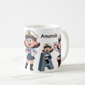 Personalized  Name & A Sailor Cartoon Character  コーヒーマグカップ (正面右)