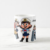 Personalized  Name & A Sailor Cartoon Character  コーヒーマグカップ (中央)