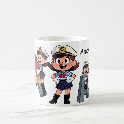 Personalized  Name & A Sailor Cartoon Character  コーヒーマグカップ (中央)
