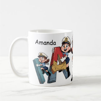 Personalized Name & A Sailor Cartoon Character コーヒーマグカップ