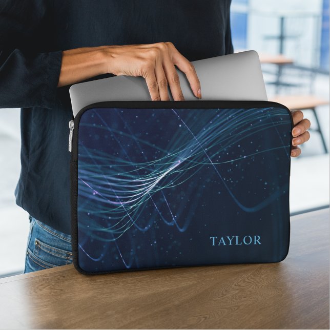 Personalized Name Abstract Dark Blue ラップトップスリーブ (クリエイターアップロード済み)