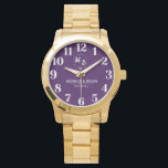 Personalized name and Monogram White And Purple 腕時計<br><div class="desc">Boho minimal simple White And Purple Floral Monogram Watch – A beautifully designed personalized watch that blends bohemian charm with timeless elegance. Featuring delicate floral accents and a stylish monogram, this watch is perfect for couples celebrating love, weddings, anniversaries, or engagements. Customize it with your names, initials, and a special...</div>