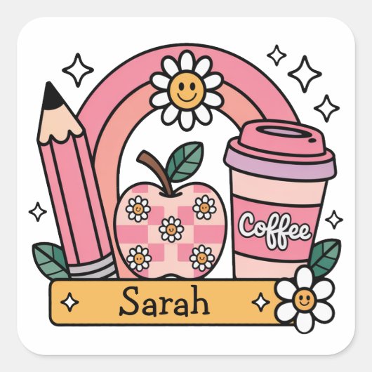 Personalized Name Back to School Gift for Teacher スクエアシール (正面)