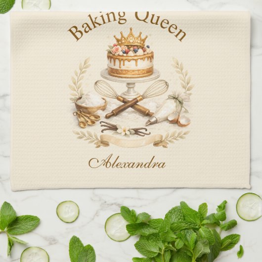 Personalized Name Baking Queen キッチンタオル (折り畳み)