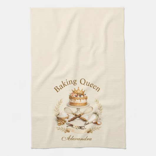 Personalized Name Baking Queen キッチンタオル (縦)