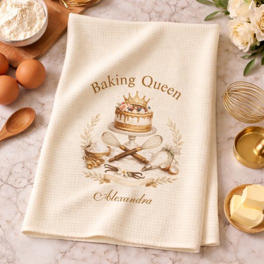 Personalized Name Baking Queen キッチンタオル