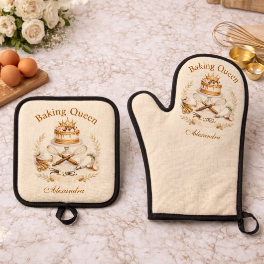 Personalized Name Baking Queen 鍋つかみ&鍋敷きセット
