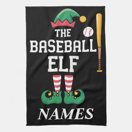 Personalized Name Baseball Elf Family Matching  キッチンタオル (縦)