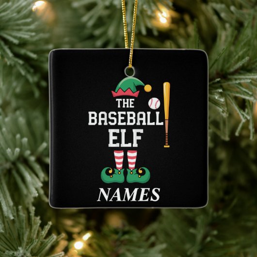 Personalized Name Baseball Elf Family Matching  セラミックオーナメント (ツリー)
