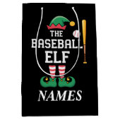 Personalized Name Baseball Elf Family Matching ミディアムペーパーバッグ (正面)