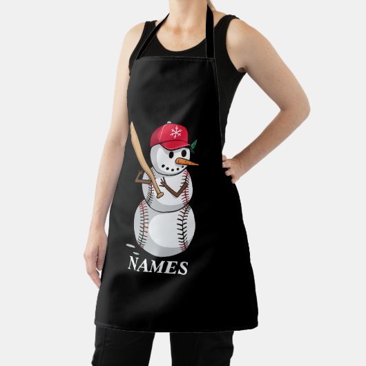 Personalized Name Baseball Snowman Balls Snow Xmas エプロン (インサイチュ)