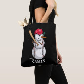 Personalized Name Baseball Snowman Balls Snow Xmas トートバッグ (クローズアップ)