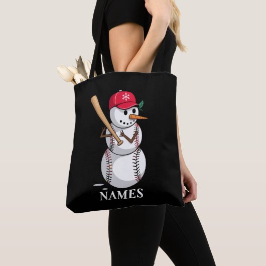 Personalized Name Baseball Snowman Balls Snow Xmas トートバッグ (クローズアップ)