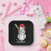 Personalized Name Baseball Snowman Balls Snow Xmas ペーパープレート (パーティー)