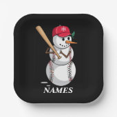 Personalized Name Baseball Snowman Balls Snow Xmas ペーパープレート (正面)