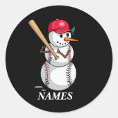 Personalized Name Baseball Snowman Balls Snow Xmas ラウンドシール (正面)
