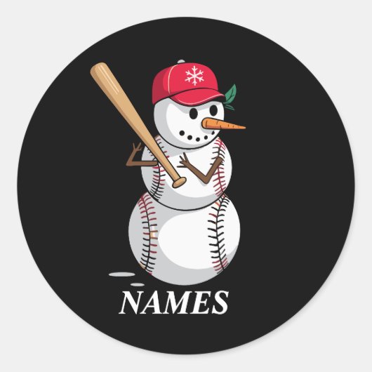 Personalized Name Baseball Snowman Balls Snow Xmas ラウンドシール (正面)