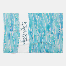 Personalized Name Beach Waves Watercolor Novelty キッチンタオル