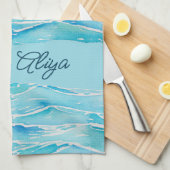 Personalized Name Beach Waves Watercolor Novelty キッチンタオル (四つ折り)