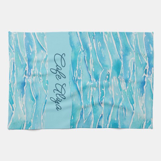 Personalized Name Beach Waves Watercolor Novelty キッチンタオル (横)