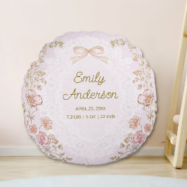 Personalized Name Birth Stats Watercolor Floral ラウンドクッション