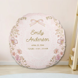 Personalized Name Birth Stats Watercolor Floral ラウンドクッション