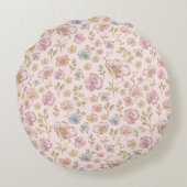 Personalized Name Birth Stats Watercolor Floral ラウンドクッション (裏面)