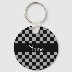 Personalized name black and grey checkers キーホルダー