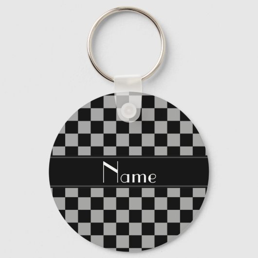 Personalized name black and grey checkers キーホルダー (正面)