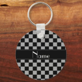 Personalized name black and grey checkers キーホルダー (正面)