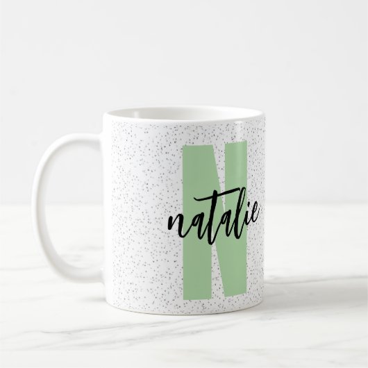Personalized Name - Black Polka Dots Design コーヒーマグカップ (左)