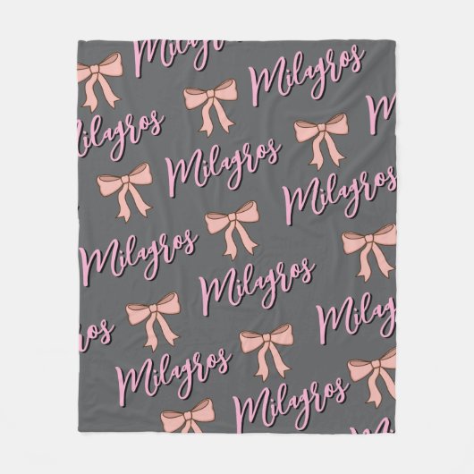 Personalized name blanket with bow, gift for girls フリースブランケット (正面)