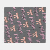 Personalized name blanket with bow, gift for girls フリースブランケット (正面(横))