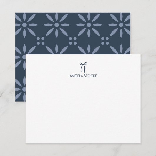 Personalized Name Blue Bow ノートカード (正面/裏面)