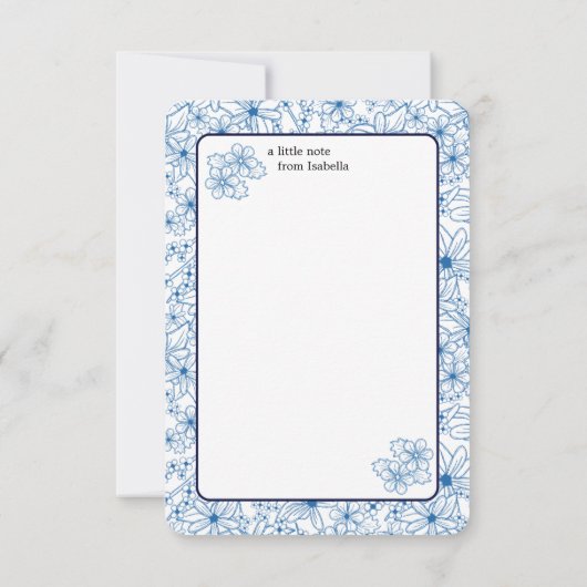 Personalized Name Blue Floral Pattern, Blank サンキューカード (裏面)